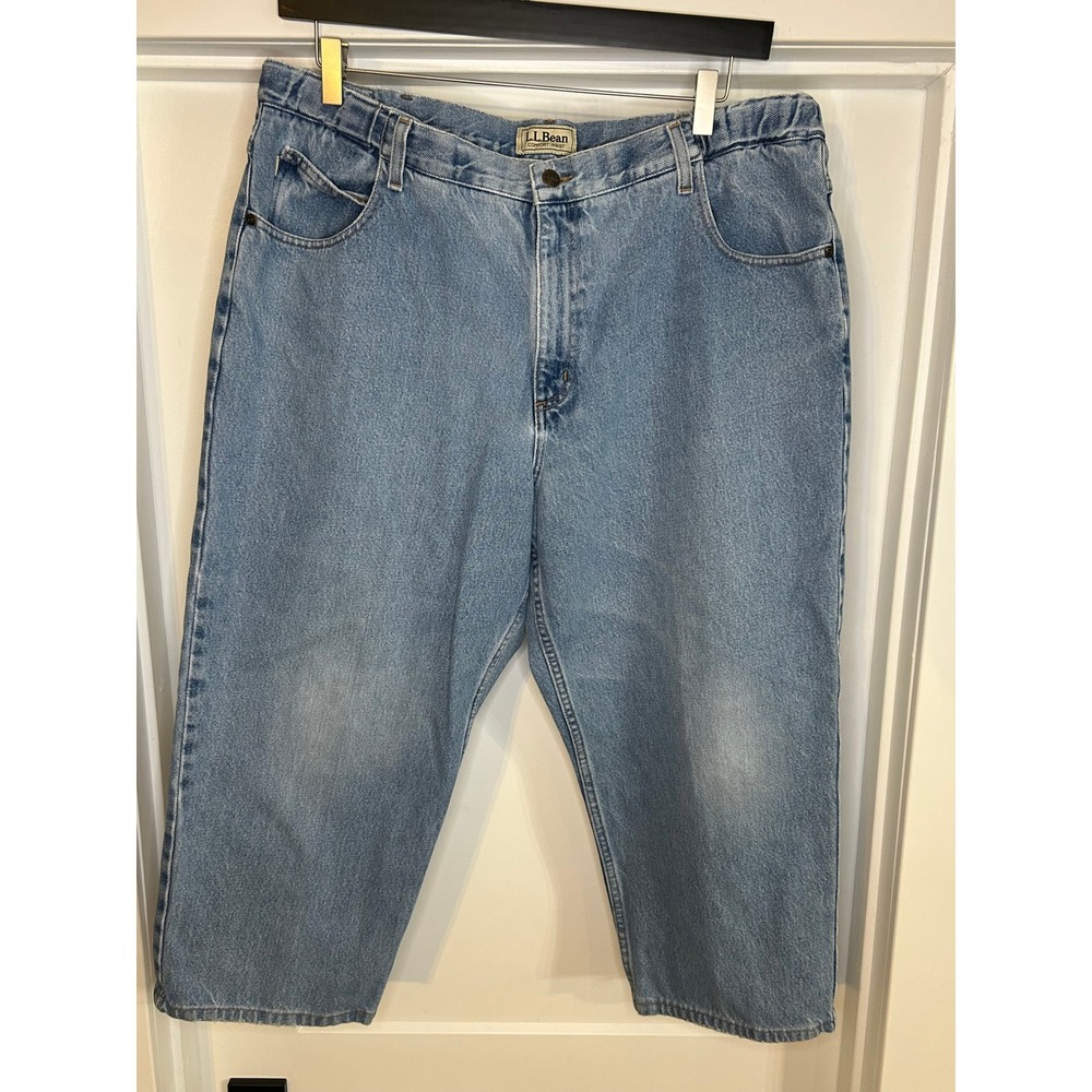 LL Bean Comfort Waist Jeans Mens 40x22 Light Wash Denim Straight Leg 250265‎